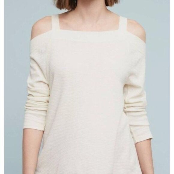 Anthropologie Sol Angeles Reyes Open Shoulder Knit Top in Ivory Size S - Picture 1 of 6